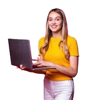 Student in yellow holding laptop